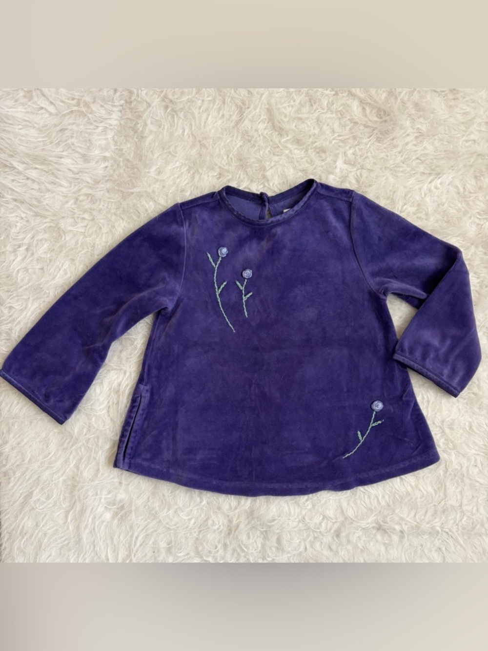 Gymboree 1999 Vintage Purple Velvet Floral Embroidered Long Sleeve Top